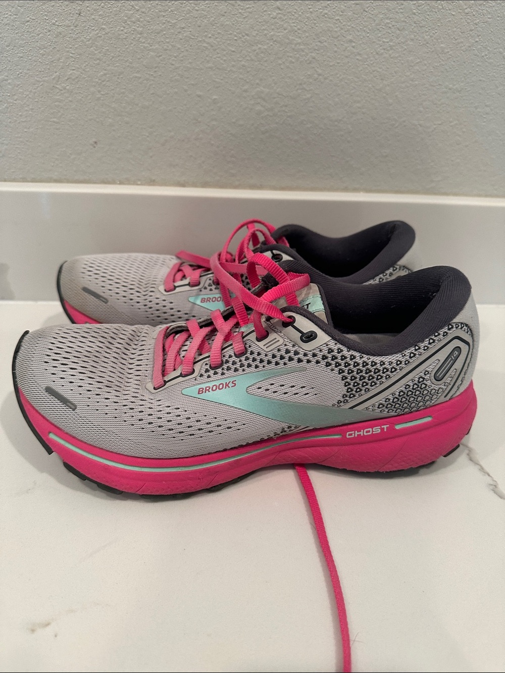 Brooks Ghost 14 Women's Running Shoes - Gray, Pink and Teal